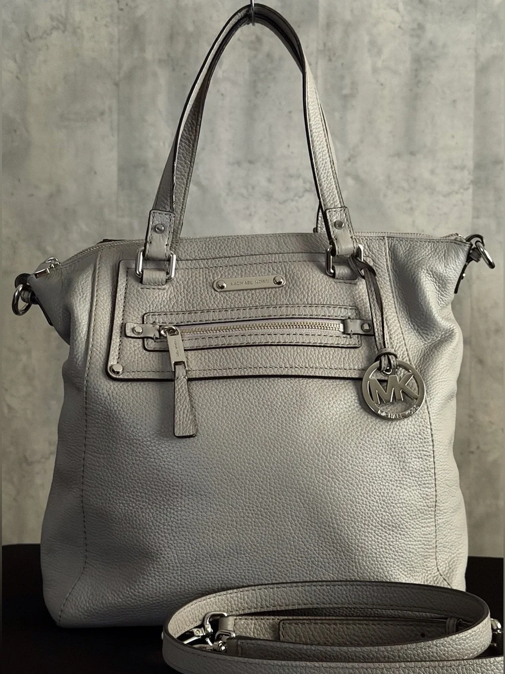Michael Kors Gilmore Gray Pebbled Leather Satchel Shoulder Crossbody Handbag Bag